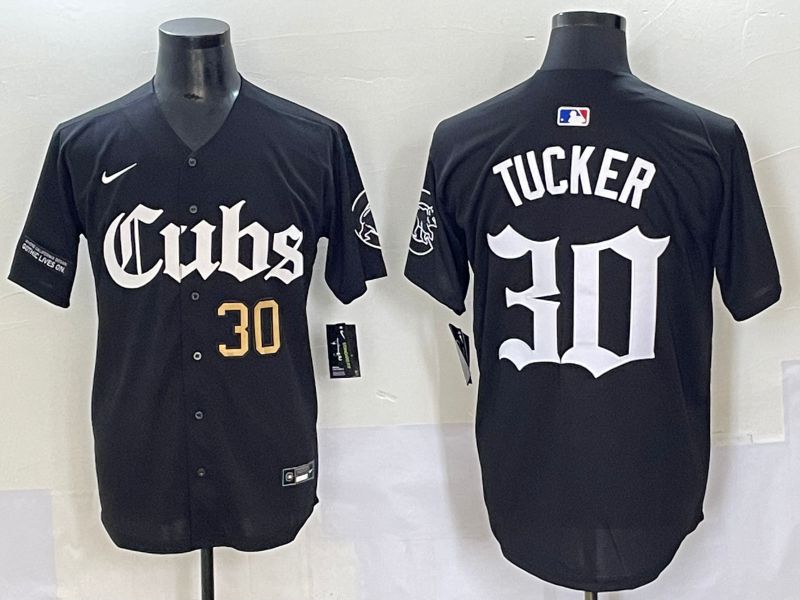 Men 2025 Chicago Cubs 30 Tucker Black Five generations Joint Name Nike MLB Jersey style 3